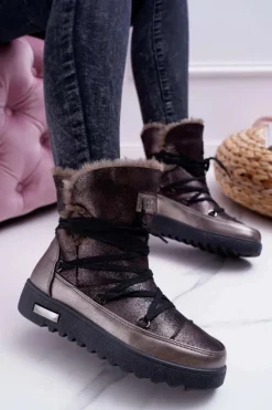 Damskie Buty damskie Vinceza Damskie Botki Śniegowce Ocieplane Futerkiem Ciemnoszare Fereni