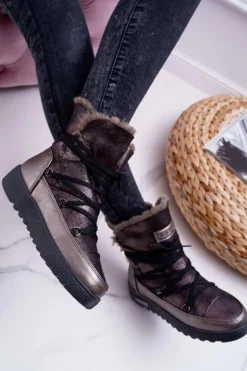 Damskie Buty damskie Vinceza Damskie Botki Śniegowce Ocieplane Futerkiem Ciemnoszare Fereni