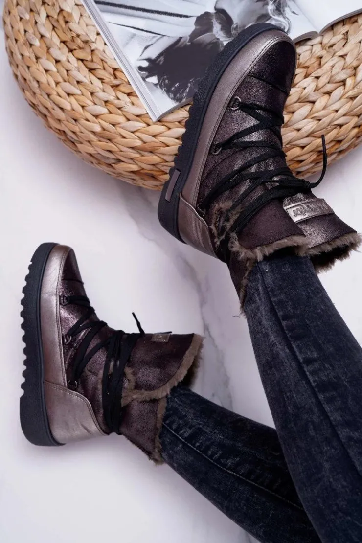 Damskie Buty damskie Vinceza Damskie Botki Śniegowce Ocieplane Futerkiem Ciemnoszare Fereni