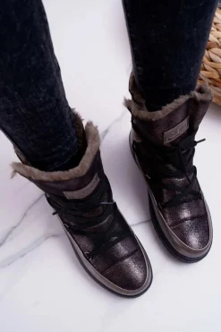 Damskie Buty damskie Vinceza Damskie Botki Śniegowce Ocieplane Futerkiem Ciemnoszare Fereni