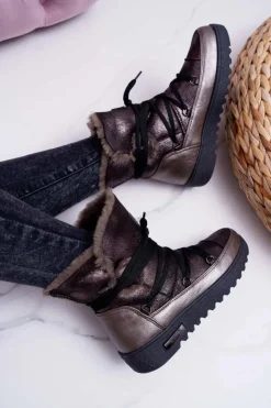 Damskie Buty damskie Vinceza Damskie Botki Śniegowce Ocieplane Futerkiem Ciemnoszare Fereni