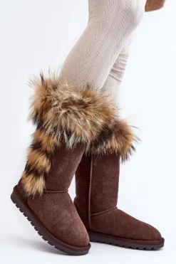 Boto Śniegowce Damskie*Damskie Botki Śniegowce Ocieplane Zamszowe Brązowe Balvin Brązowy
