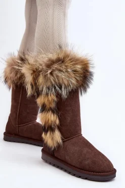 Boto Śniegowce Damskie*Damskie Botki Śniegowce Ocieplane Zamszowe Brązowe Balvin Brązowy