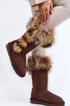 Boto Śniegowce Damskie*Damskie Botki Śniegowce Ocieplane Zamszowe Brązowe Balvin Brązowy