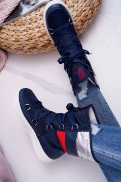 Big Star Shoes Śniegowce Damskie*Damskie Botki Śniegowce Ocieplane Futerkiem Big Star Granatowe EE274657