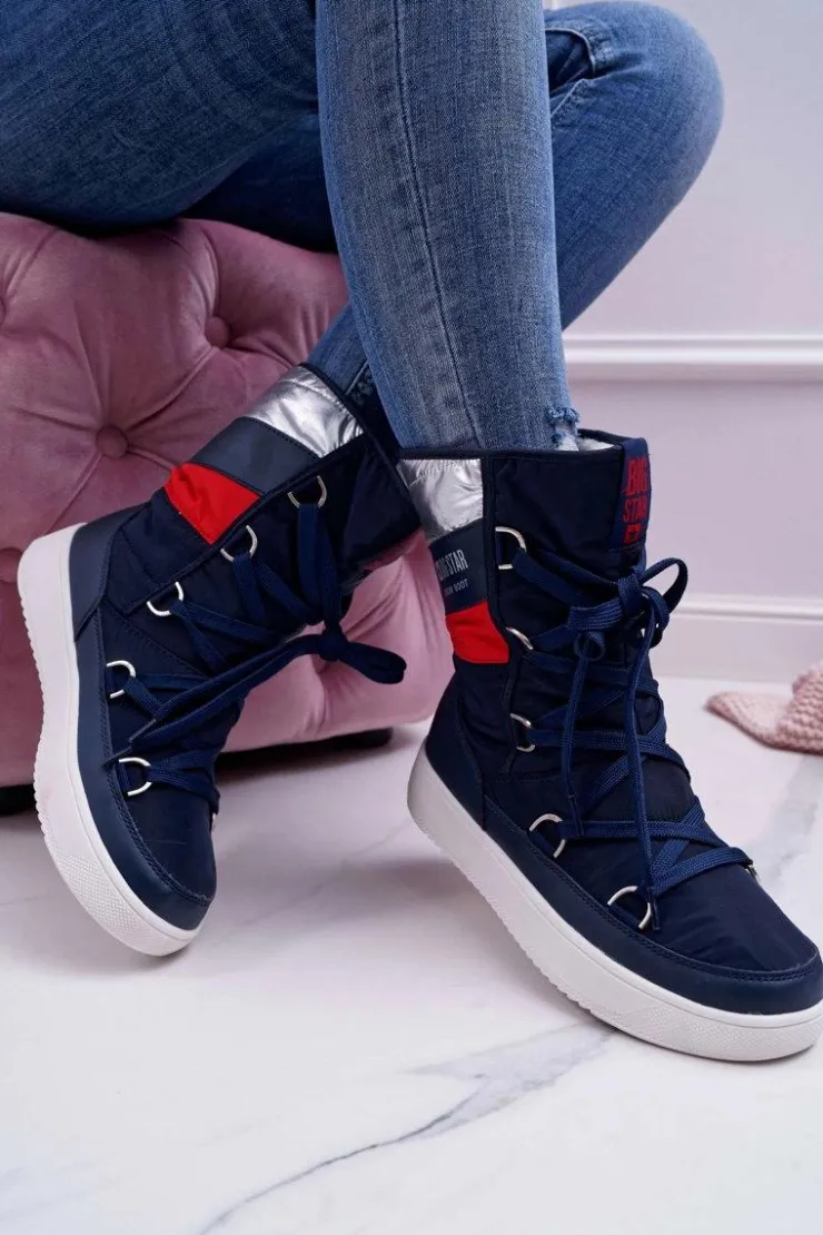 Big Star Shoes Śniegowce Damskie*Damskie Botki Śniegowce Ocieplane Futerkiem Big Star Granatowe EE274657