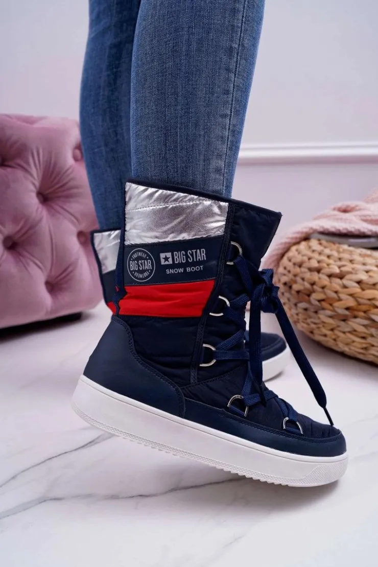 Big Star Shoes Śniegowce Damskie*Damskie Botki Śniegowce Ocieplane Futerkiem Big Star Granatowe EE274657