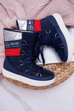 Big Star Shoes Śniegowce Damskie*Damskie Botki Śniegowce Ocieplane Futerkiem Big Star Granatowe EE274657