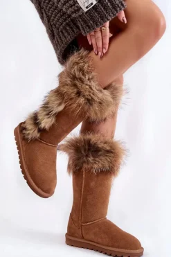 Boto Śniegowce Damskie*Damskie Botki Śniegowce Ocieplane Zamszowe Camel Balvin