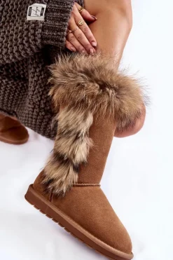 Boto Śniegowce Damskie*Damskie Botki Śniegowce Ocieplane Zamszowe Camel Balvin