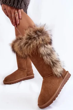 Boto Śniegowce Damskie*Damskie Botki Śniegowce Ocieplane Zamszowe Camel Balvin