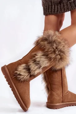 Boto Śniegowce Damskie*Damskie Botki Śniegowce Ocieplane Zamszowe Camel Balvin