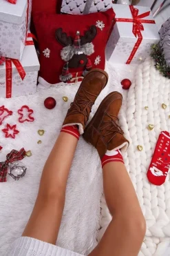 Best Boto Damskie Botki Śniegowce Ocieplane Futerkiem Camel Ilana