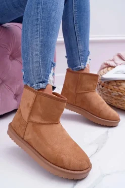 New Boto Damskie Botki Śniegowce Ocieplane Camel Puffen