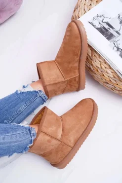 New Boto Damskie Botki Śniegowce Ocieplane Camel Puffen