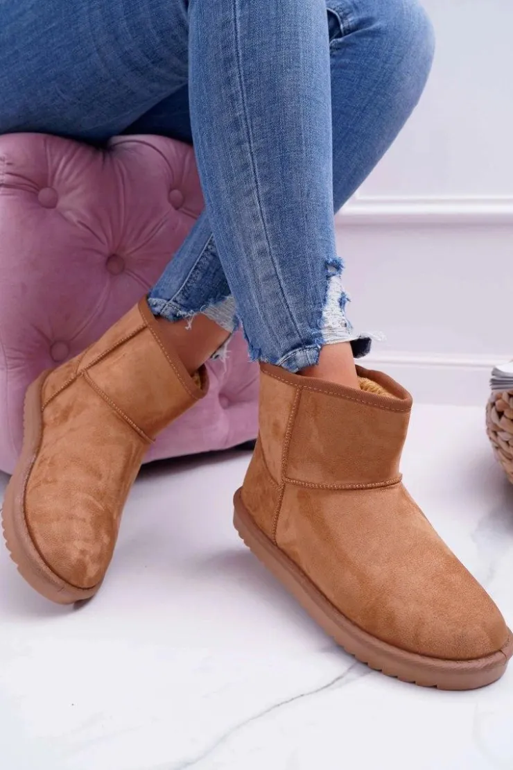 New Boto Damskie Botki Śniegowce Ocieplane Camel Puffen