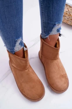 New Boto Damskie Botki Śniegowce Ocieplane Camel Puffen