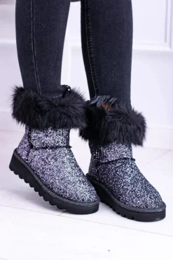 Clearance Boto Damskie Botki Śniegowce Wysokie Z Futerkiem i Brokatem Fourrure