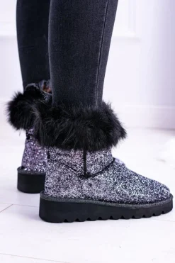 Clearance Boto Damskie Botki Śniegowce Wysokie Z Futerkiem i Brokatem Fourrure