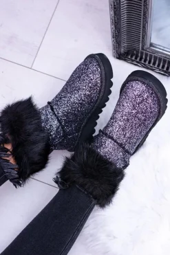 Clearance Boto Damskie Botki Śniegowce Wysokie Z Futerkiem i Brokatem Fourrure