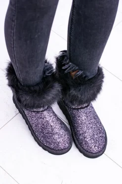 Clearance Boto Damskie Botki Śniegowce Wysokie Z Futerkiem i Brokatem Fourrure