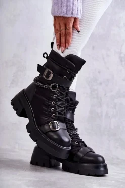 GOE Damskie Botki Śniegowce Z Łańcuchem KK2N4018 Czarne