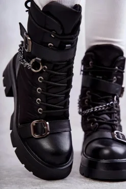 GOE Damskie Botki Śniegowce Z Łańcuchem KK2N4018 Czarne