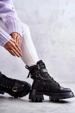 GOE Damskie Botki Śniegowce Z Łańcuchem KK2N4018 Czarne