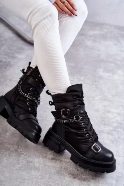 GOE Damskie Botki Śniegowce Z Łańcuchem KK2N4018 Czarne