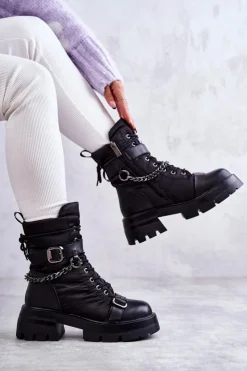 GOE Damskie Botki Śniegowce Z Łańcuchem KK2N4018 Czarne