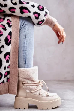Boto Śniegowce Damskie|Damskie Trapery*Damskie Botki Śniegowce Z Kożuszkiem Beżowe Sanna