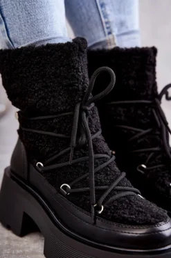 Best Boto Damskie Botki Śniegowce Z Kożuszkiem Czarne Sanna