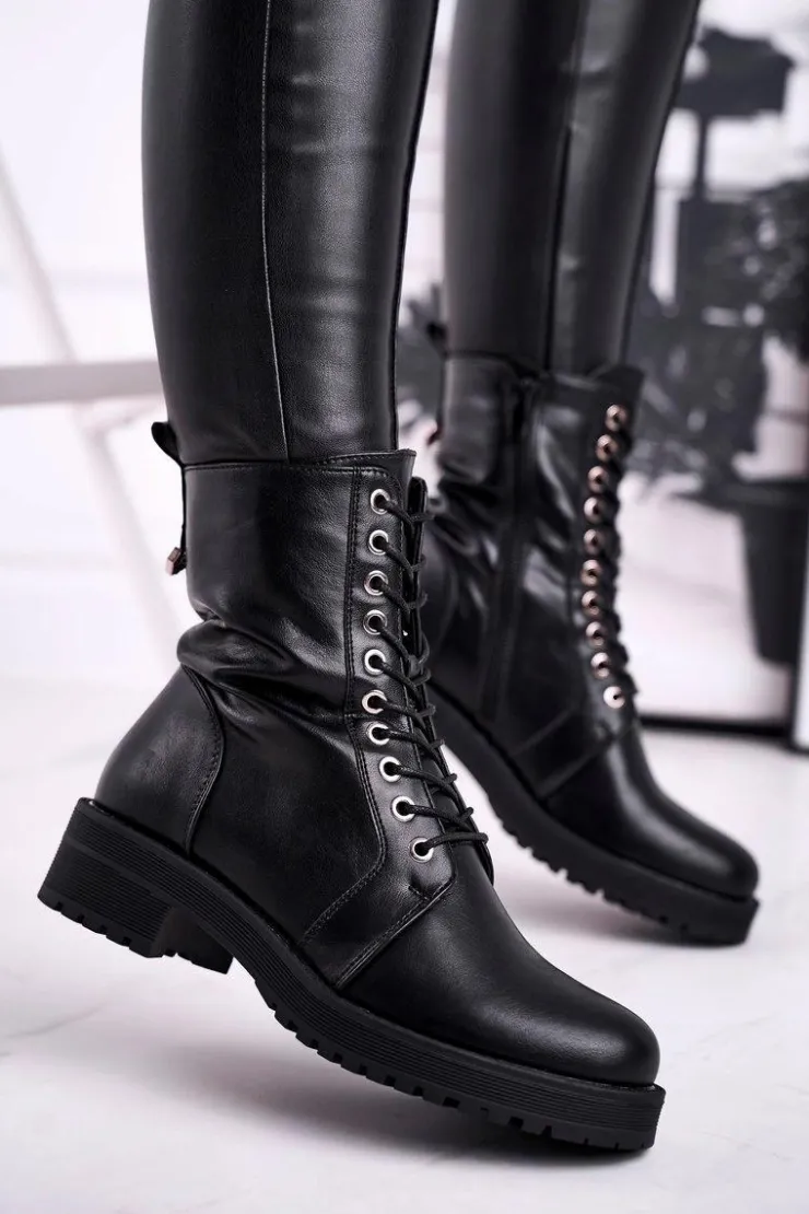 Boto Damskie Botki Ocieplane Czarne Support Me