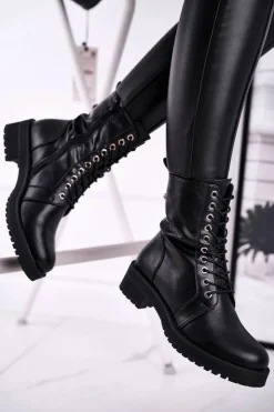 Boto Damskie Botki Ocieplane Czarne Support Me