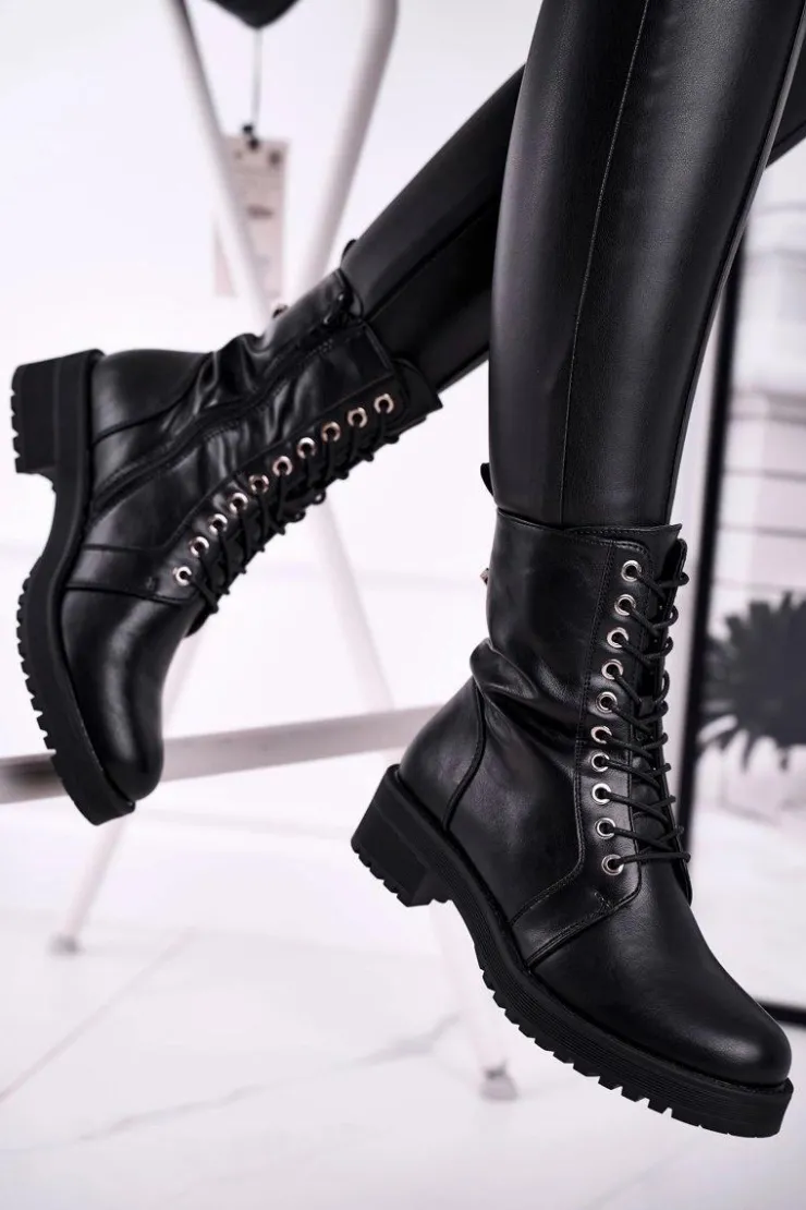 Boto Damskie Botki Ocieplane Czarne Support Me