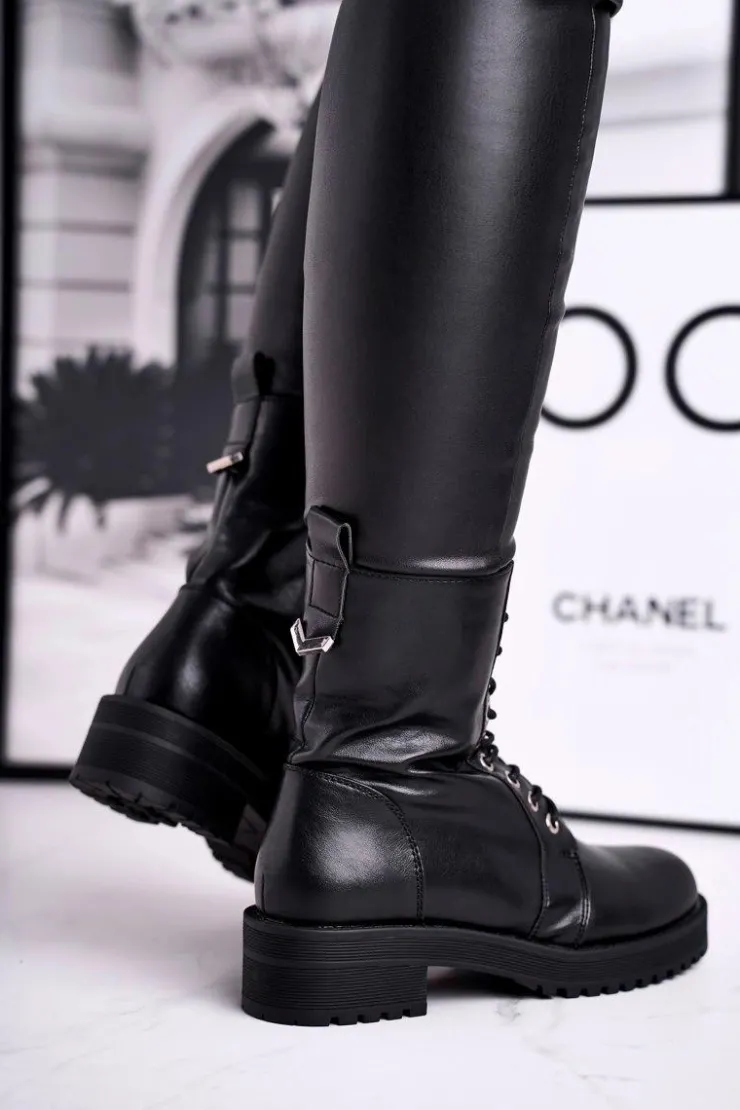 Boto Damskie Botki Ocieplane Czarne Support Me