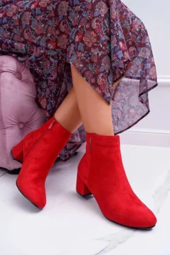 Boto Damskie Botki Ocieplane Czerwone Fiorelli