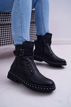 Damskie Boto Damskie Botki Ocieplane Futerkiem Czarne Piano