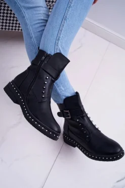 Damskie Boto Damskie Botki Ocieplane Futerkiem Czarne Piano