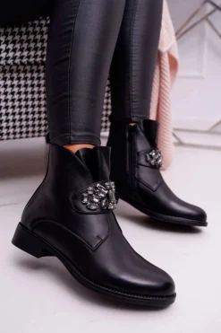 Damskie Boto Damskie Botki Ocieplane Kryształki Czarne Somingo