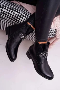 Damskie Boto Damskie Botki Ocieplane Kryształki Czarne Somingo