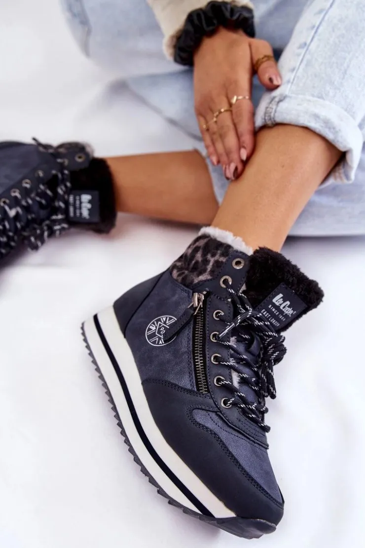 Discount Lee Cooper Damskie Botki Ocieplane LCJ-22-31-1450 Granatowe