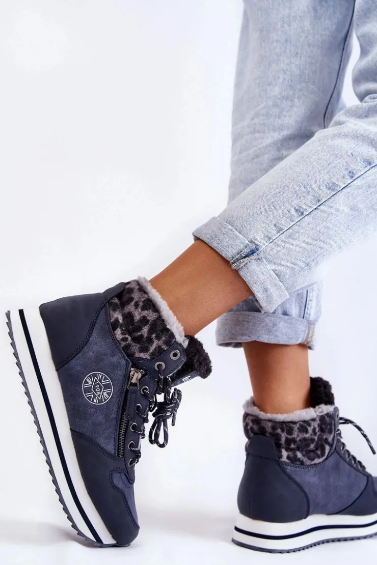 Discount Lee Cooper Damskie Botki Ocieplane LCJ-22-31-1450 Granatowe