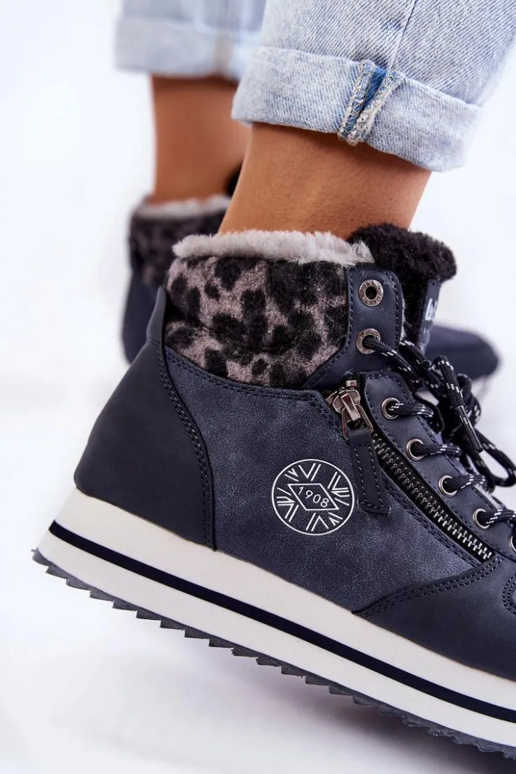 Discount Lee Cooper Damskie Botki Ocieplane LCJ-22-31-1450 Granatowe