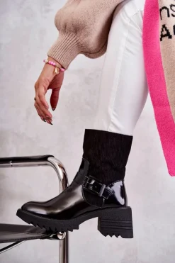 Damskie Boto Damskie Botki Ocieplane Na Masywnym Obcasie Czarne Marinela