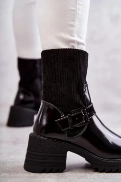 Damskie Boto Damskie Botki Ocieplane Na Masywnym Obcasie Czarne Marinela