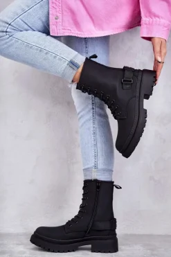 Evento Botki Sznurowane|Czarne Botki*Damskie Botki Ocieplane Na Suwak Czarne Fabiola