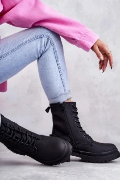 Evento Botki Sznurowane|Czarne Botki*Damskie Botki Ocieplane Na Suwak Czarne Fabiola