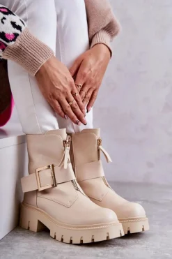 Boto Damskie Botki Ocieplane Na Suwak Beżowe Torey