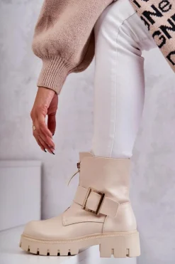 Boto Damskie Botki Ocieplane Na Suwak Beżowe Torey